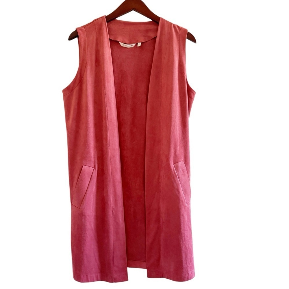 SOFT SURROUNDINGS Faux Suede Long Open Front Vest Size Small in Soft Coral